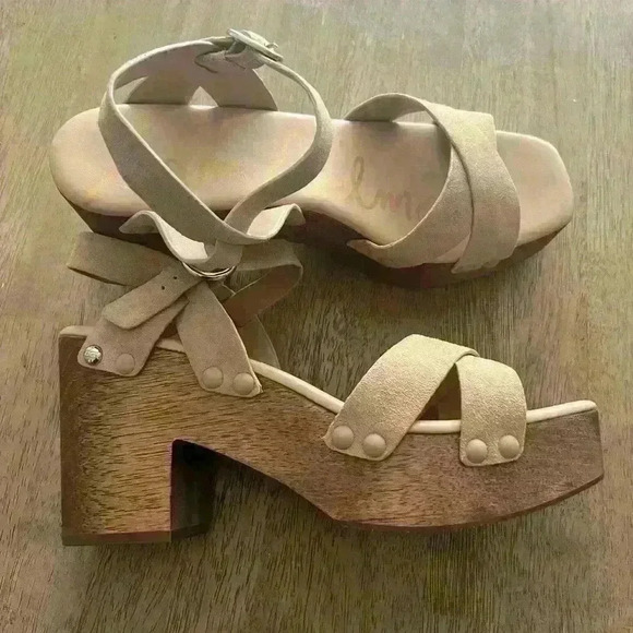 Sam Edelman Josefine Platform Heeled Sandal Modern chunky Beige Leather size 10 - Picture 2 of 7